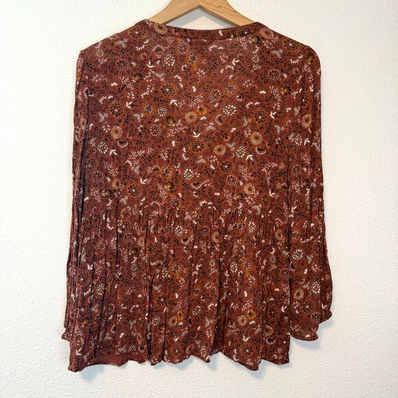 American Eagle Boho Floral Print Rust Blouse Size Large - Picture 8 of 9